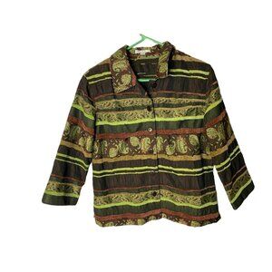 ERIN WOMENS BLAZER SHIRT PAISLEY BROWN GREEN PRINT BUTTON UP SIZE MEDIUM 10/12 M